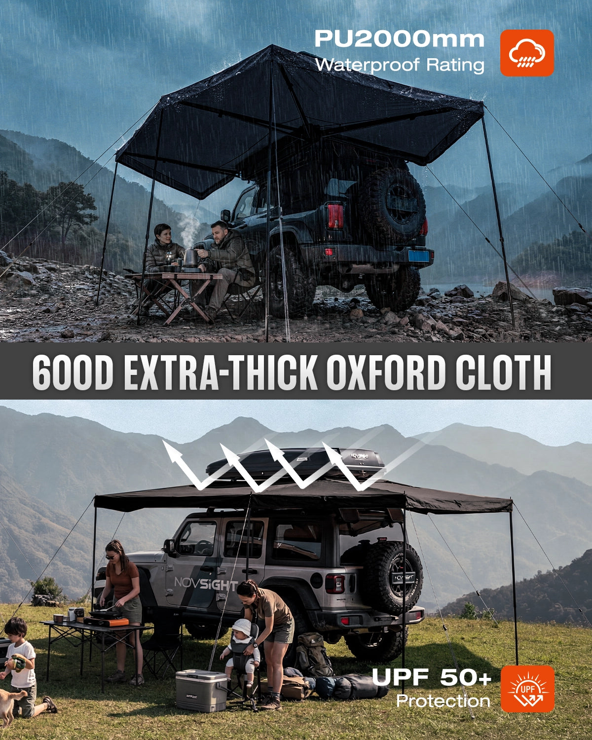 Novsight 270 Degree Car Side Awning for Camping – Black - NOVSIGHT