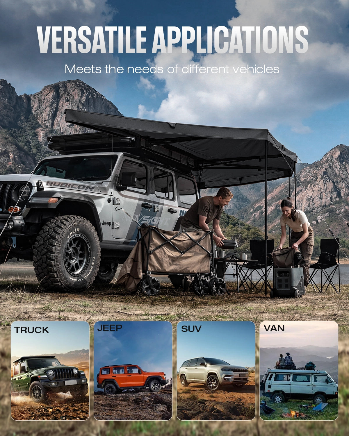 Novsight 270 Degree Car Side Awning for Camping – Black - NOVSIGHT