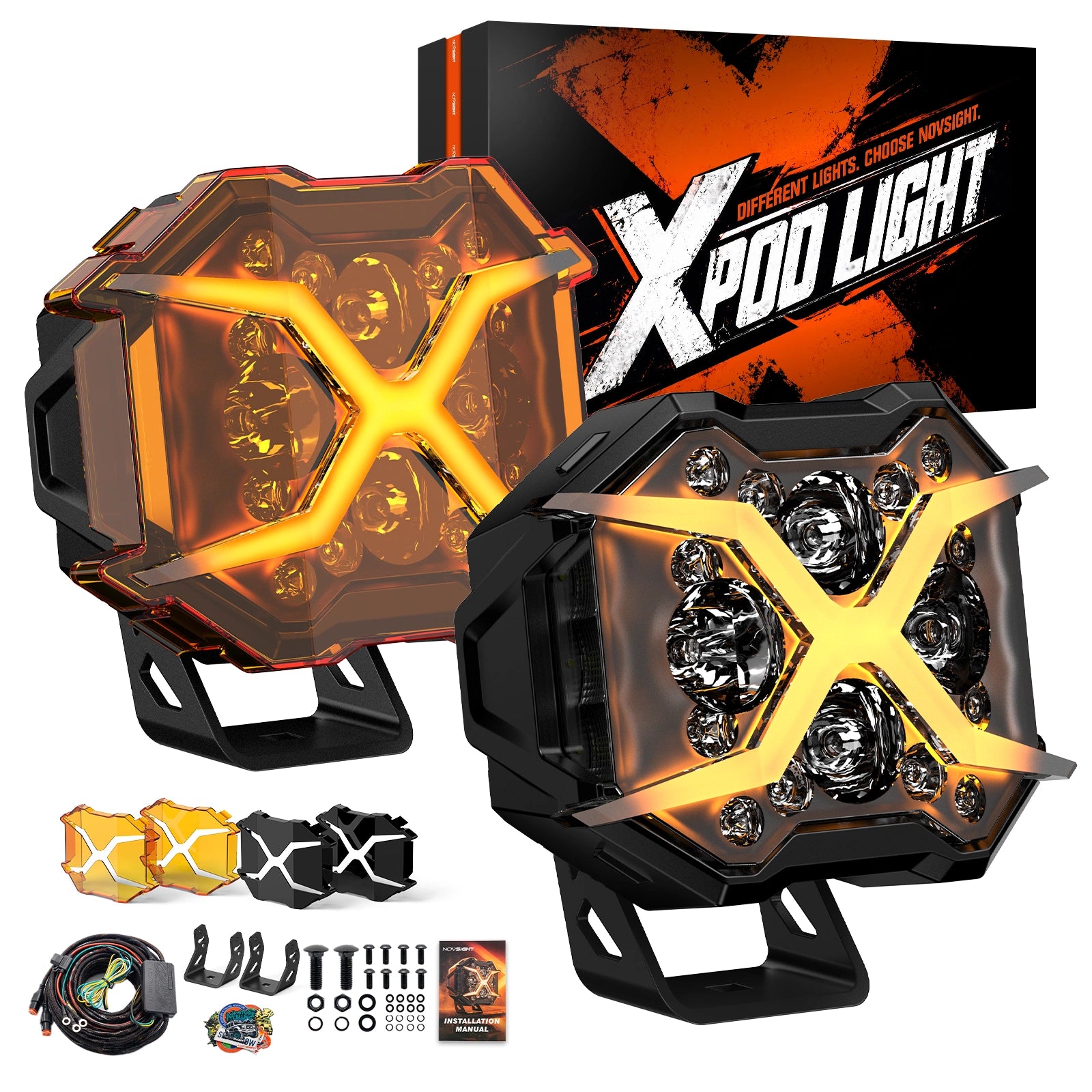 Novsight X7 off-road LED pod light with signature X-shaped DRL