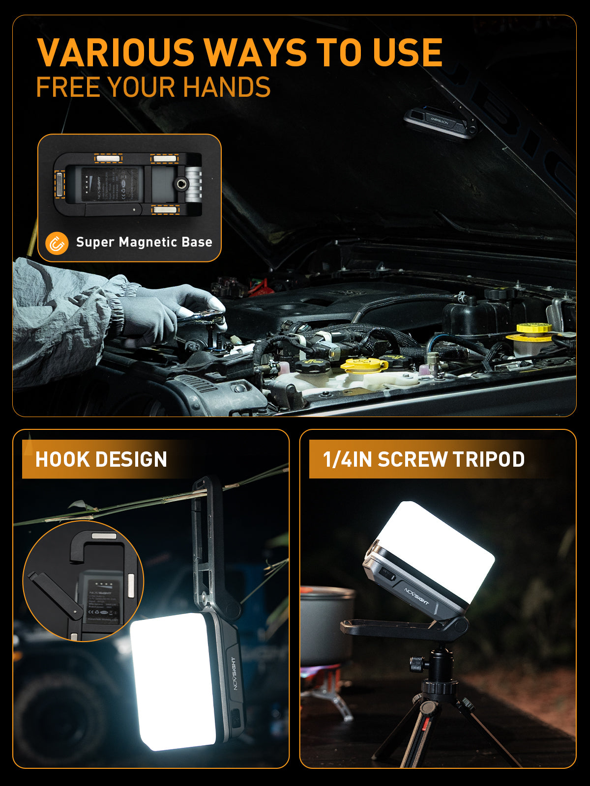 Kit de luz de trabajo magnética recargable LED plegable para acampar al aire libre