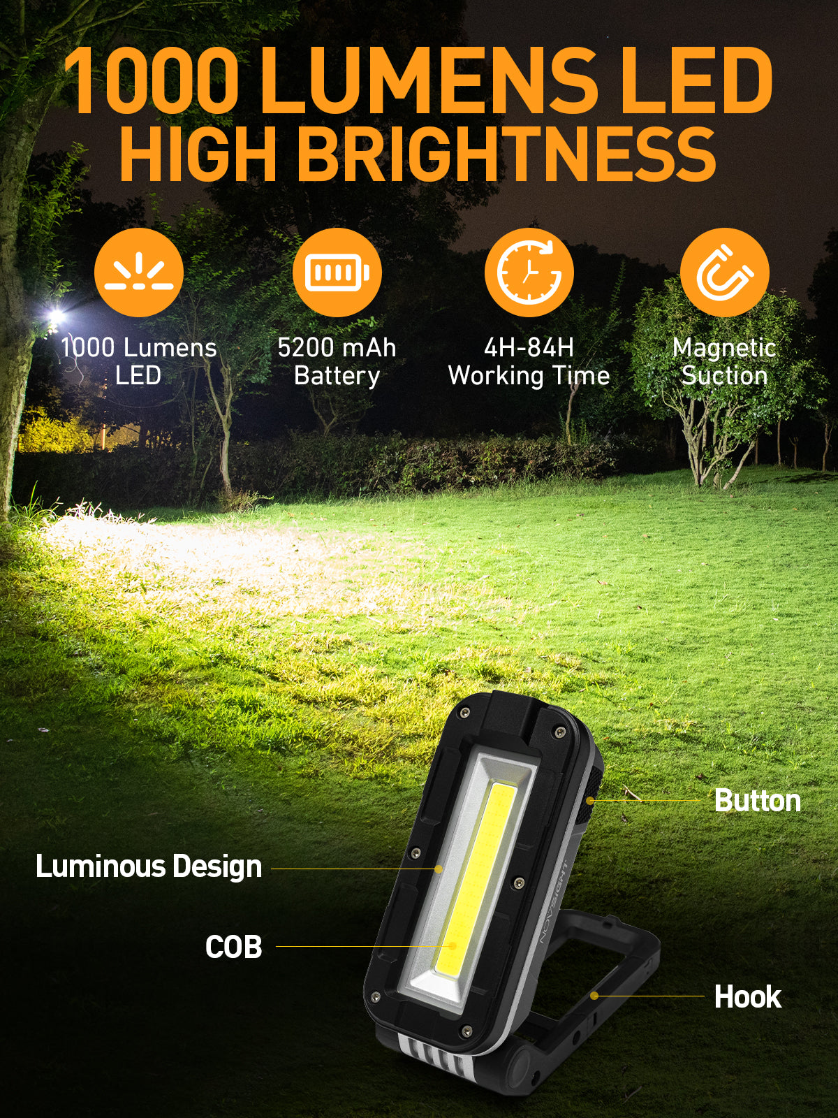 Kit de luz de trabajo magnética recargable LED plegable para acampar al aire libre