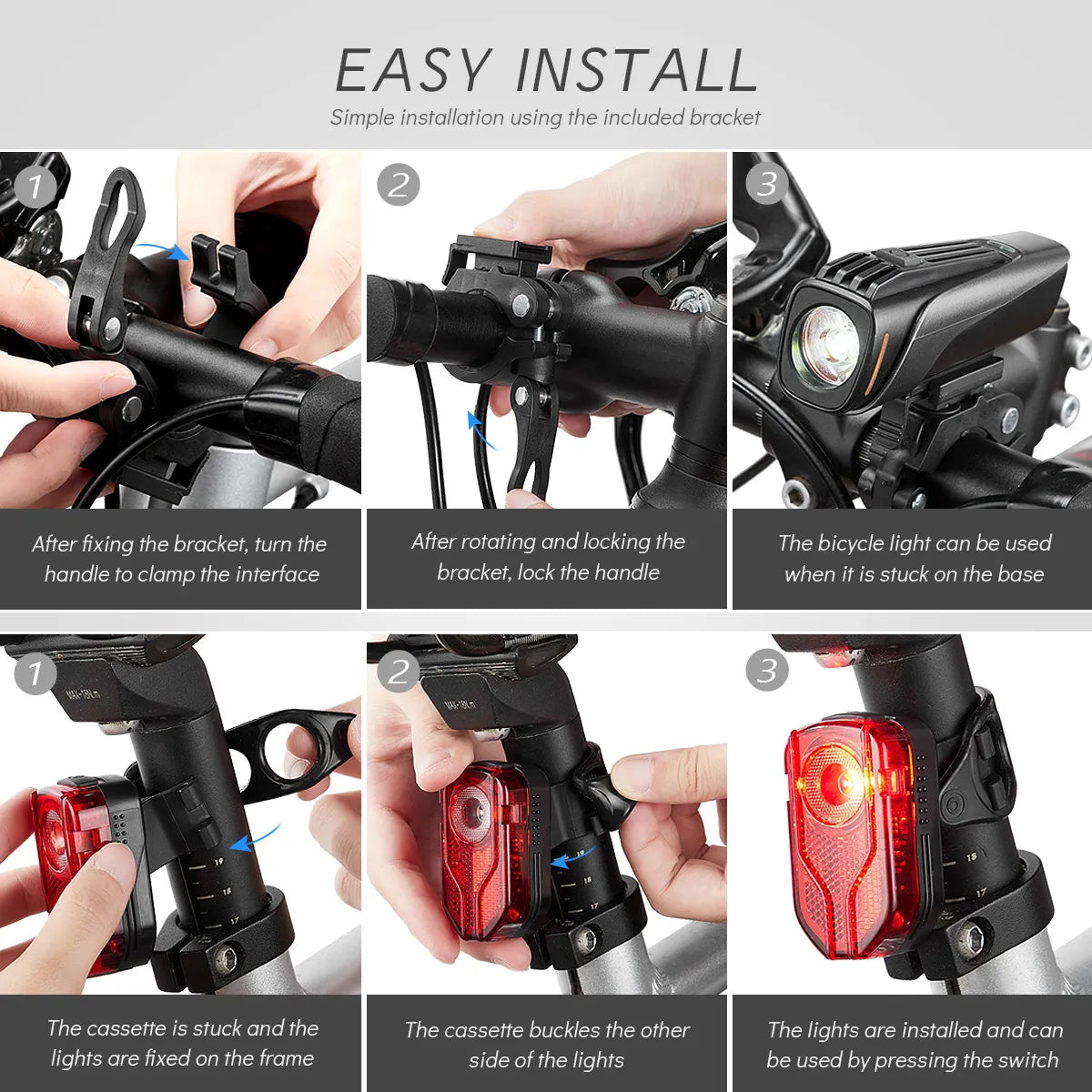 Luz trasera delantera de bicicleta LED trasera juego de bombillas de 800 lúmenes luz de bicicleta recargable por USB