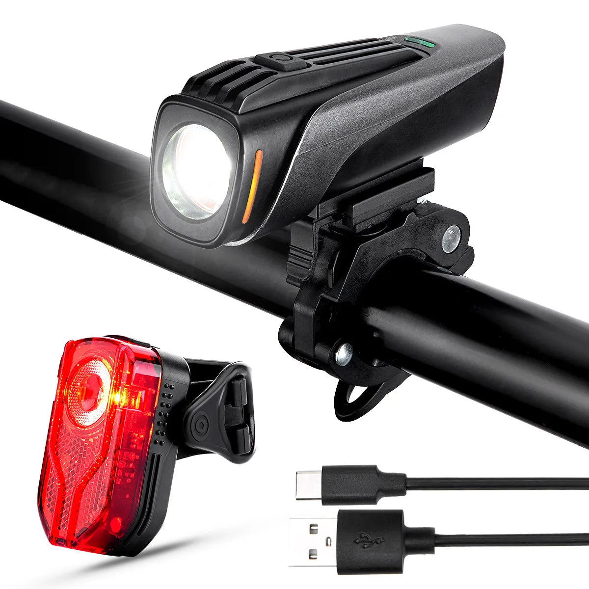 Luz trasera delantera de bicicleta LED trasera juego de bombillas de 800 lúmenes luz de bicicleta recargable por USB