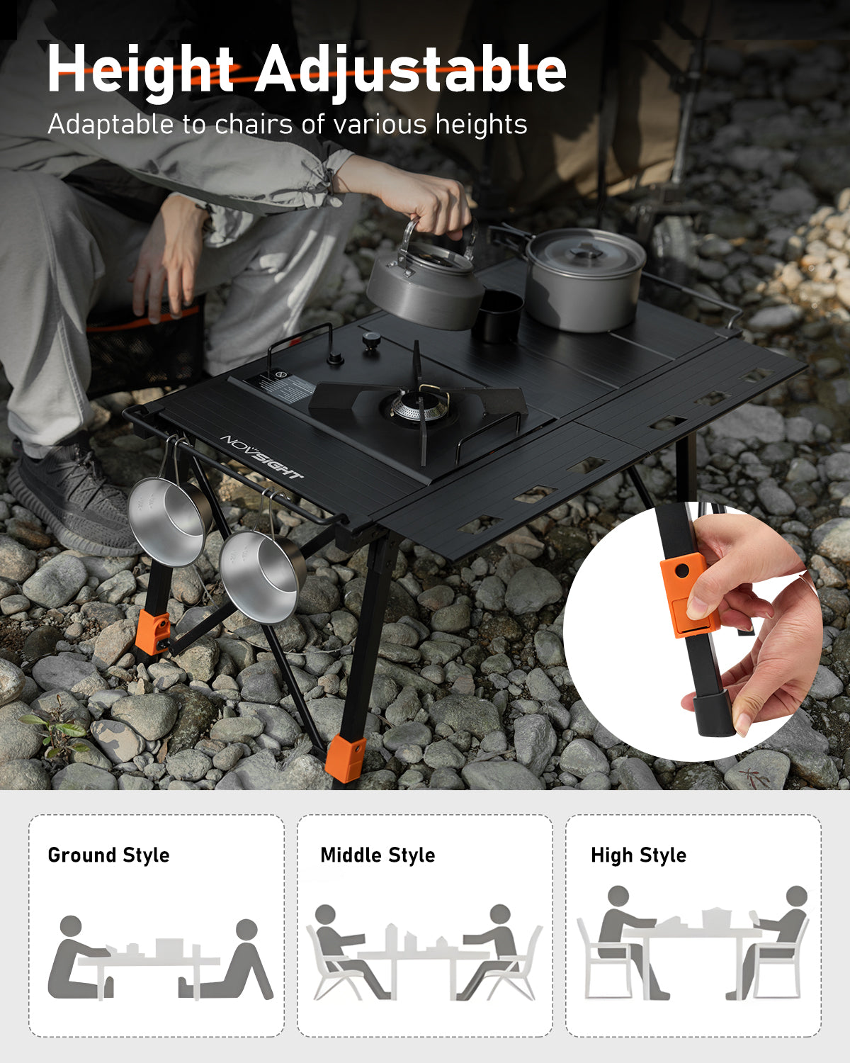 Rove Series | Camping Dining Table IGT Iron Grill Table Foldable Height Adjustable - NOVSIGHT