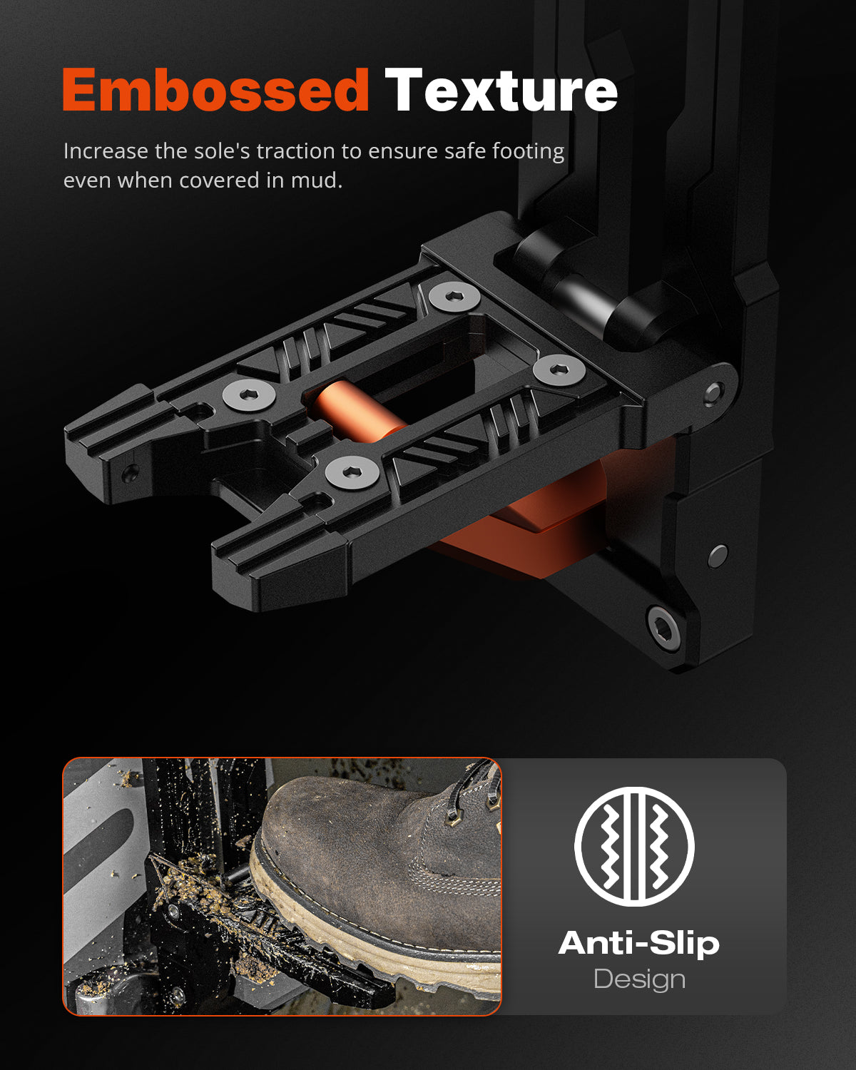 Novsight side door steps using embossed texture for increasing the safety