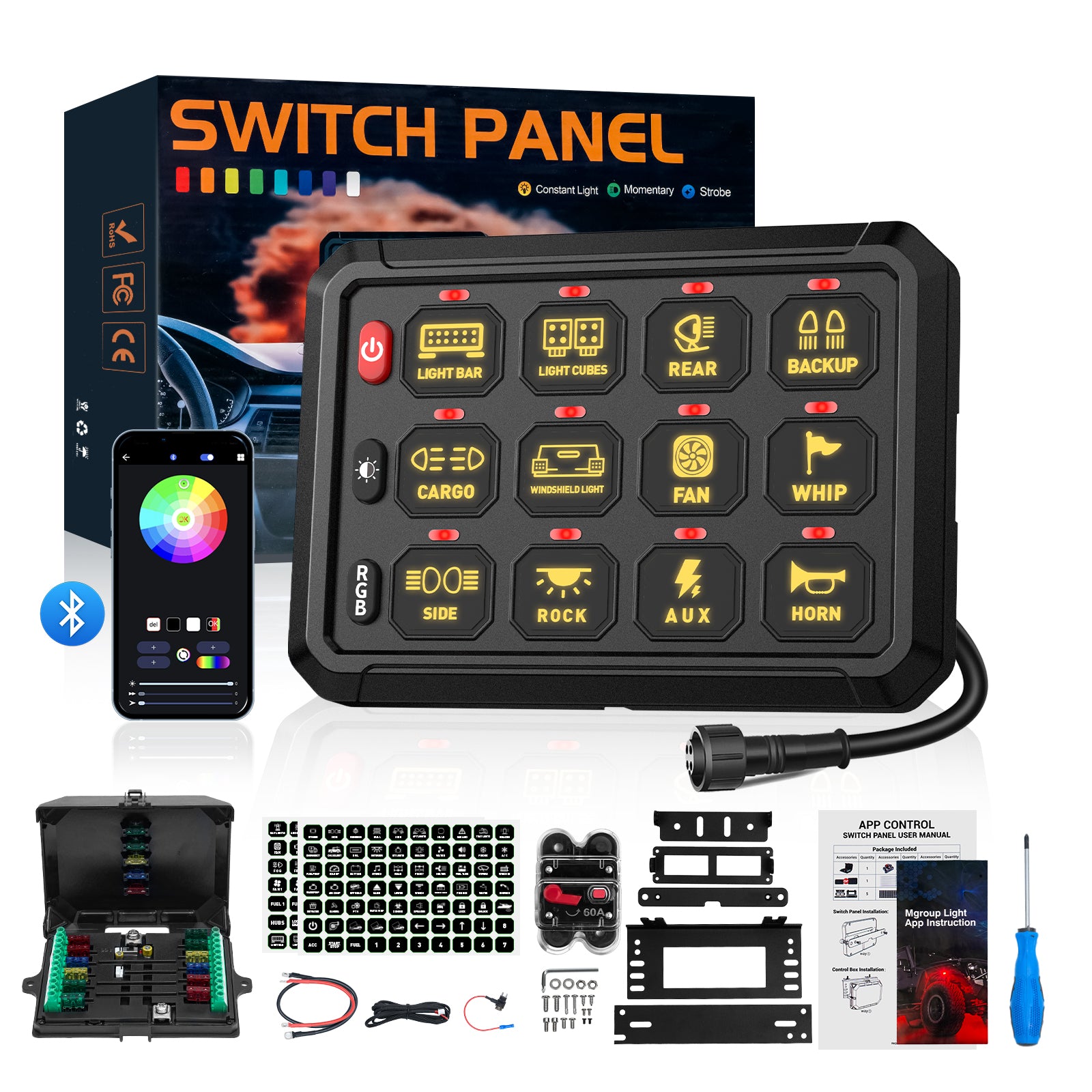 Novsight Bluetooth RGB Switch Panel Kit 8 Gang/12 Gang with App - NOVSIGHT