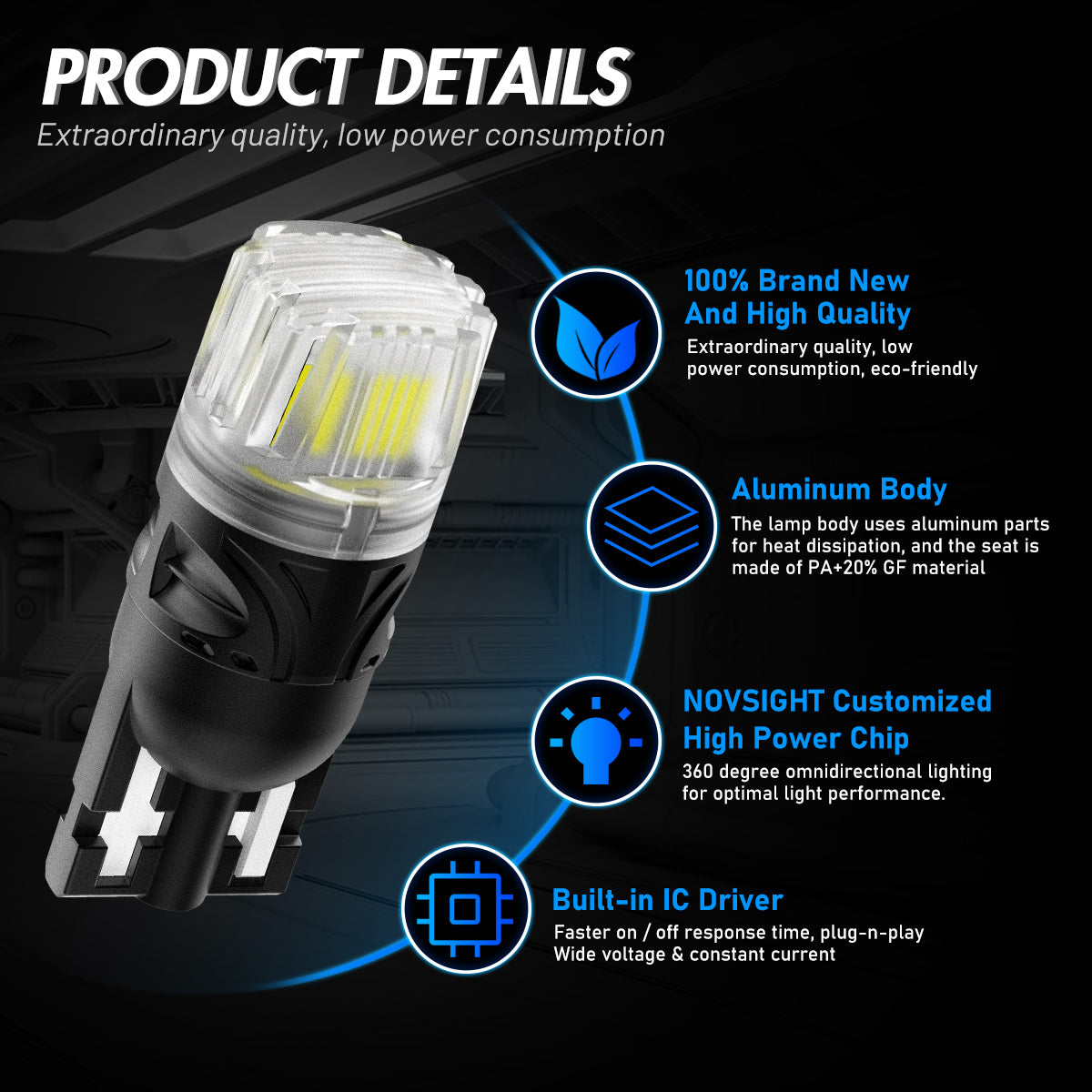 T10 158 161 168 194 W5W LED Bulbs for Rear Front Sinal Lights DRL - White - NOVSIGHT