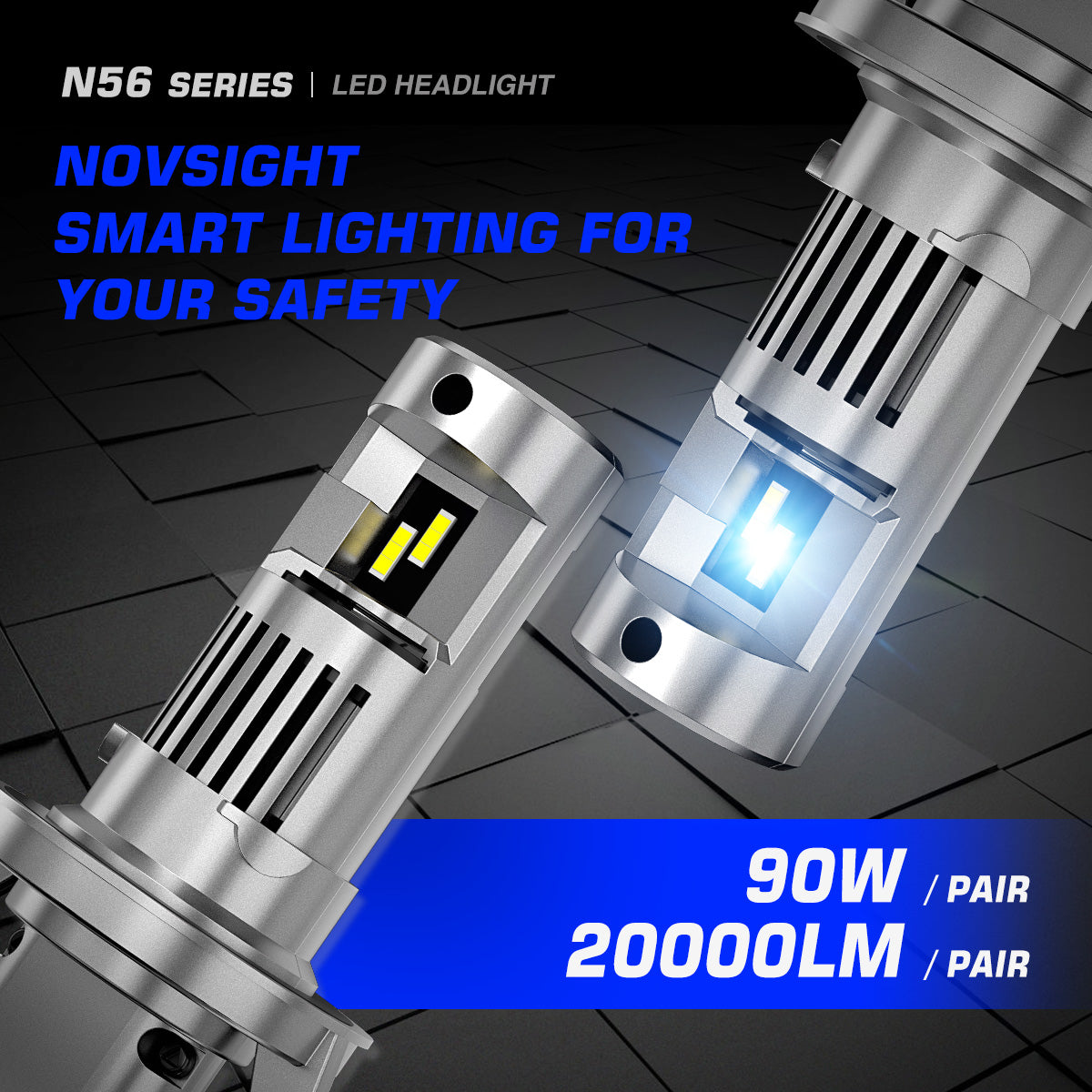 N56 Plus Series Wireless | H7 H13 9006 9007 9012 LED Bulbs Super-Quiet Heat Dissipation 90W 20000LM 6500K | 2 Bullbs - NOVSIGHT