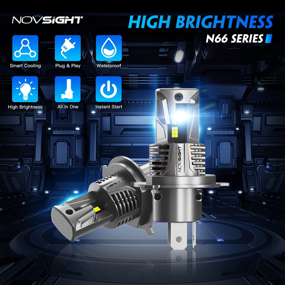 N66 Pro Series Wireless | H4 9003 HB2 LED Bulbs Perfect Beam 80W 18000LM 6500K White | 2 Bullbs - NOVSIGHT