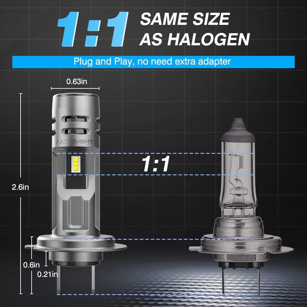 N58 Standard Series Wireless | H7 LED Bulbs Mini Size 60W 12000LM 6500K White | 2 Bulbs - NOVSIGHT