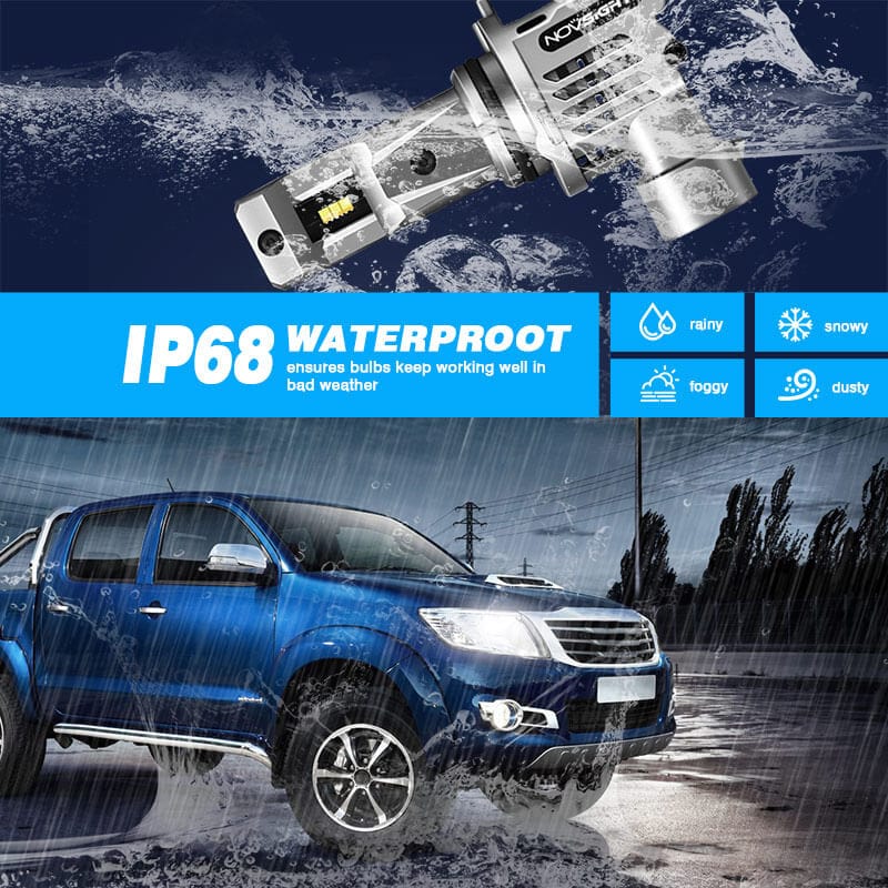 9005+H11 LED headlight bulbs IP68 waterproof work well in all weather