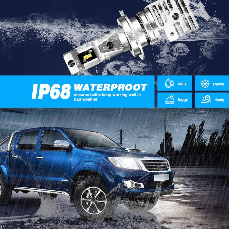 H7 LED headlight bulbs IP68 waterproof work well in all weather