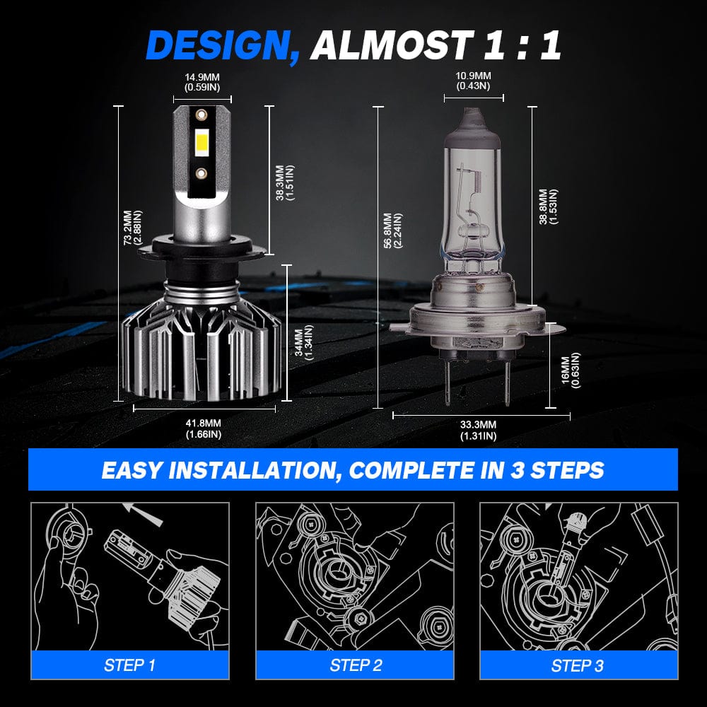 N11 Standard Series | H7 LED Bulbs Cost-Effective 60W 13000LM 6500K White | 2 Bulbs - NOVSIGHT