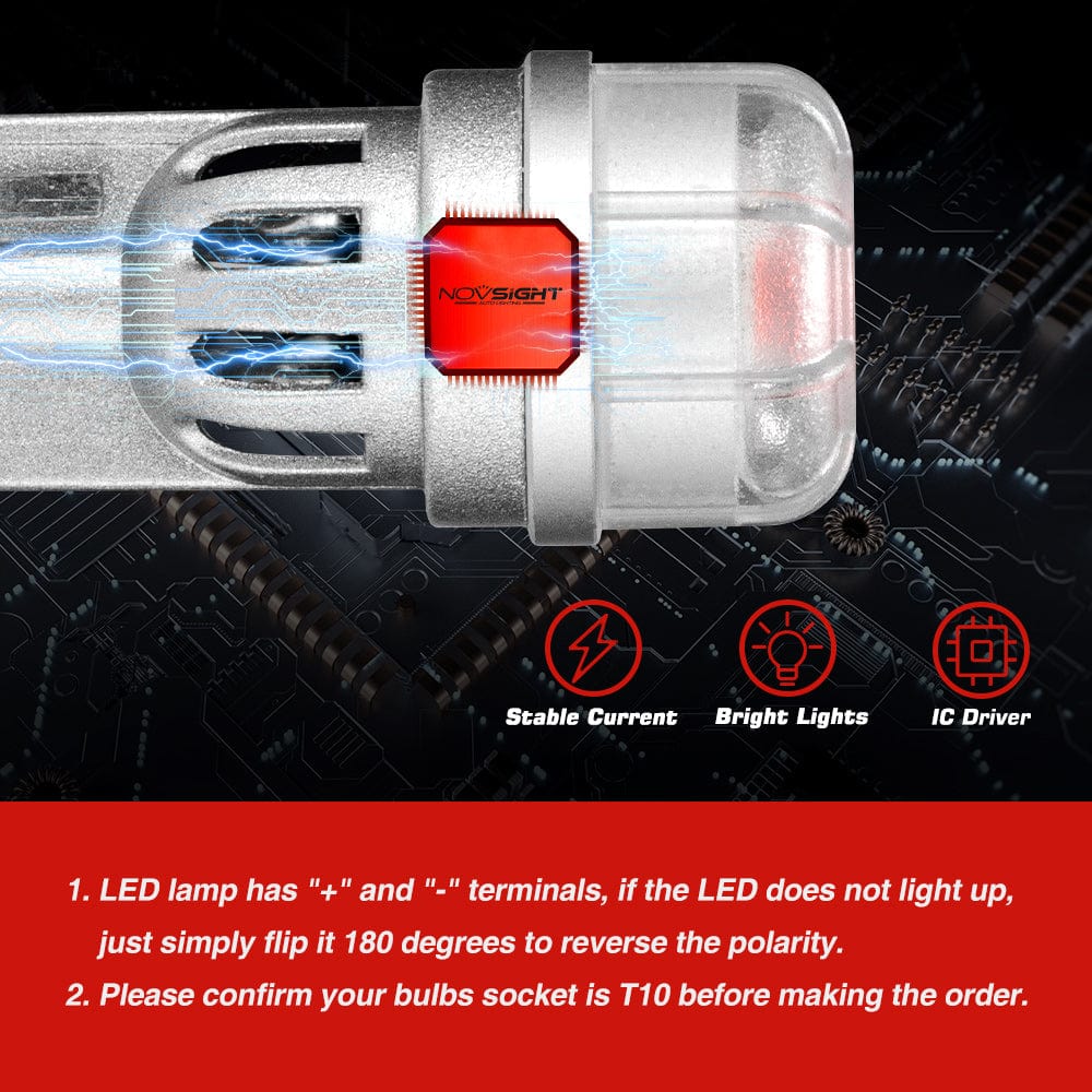 T10R 158 161 168 194 Red LED Bulbs Signal Light Front Backup Light Tail Light - NOVSIGHT