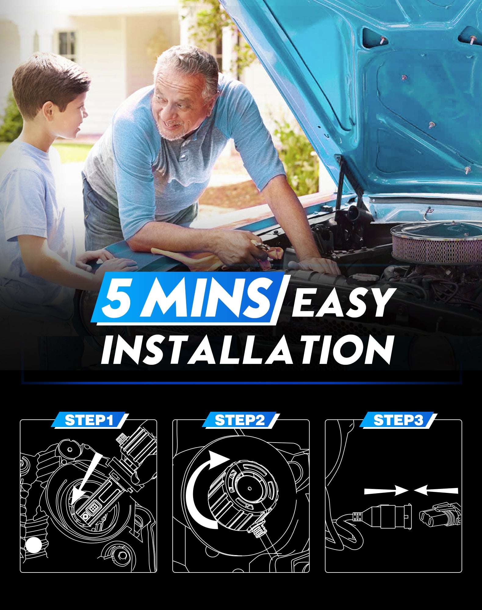 2014-2015 Chevrolet Camaro Custom-Fit LED Headlight Bulbs H11 H11 Halogen Conversion Kits - NOVSIGHT