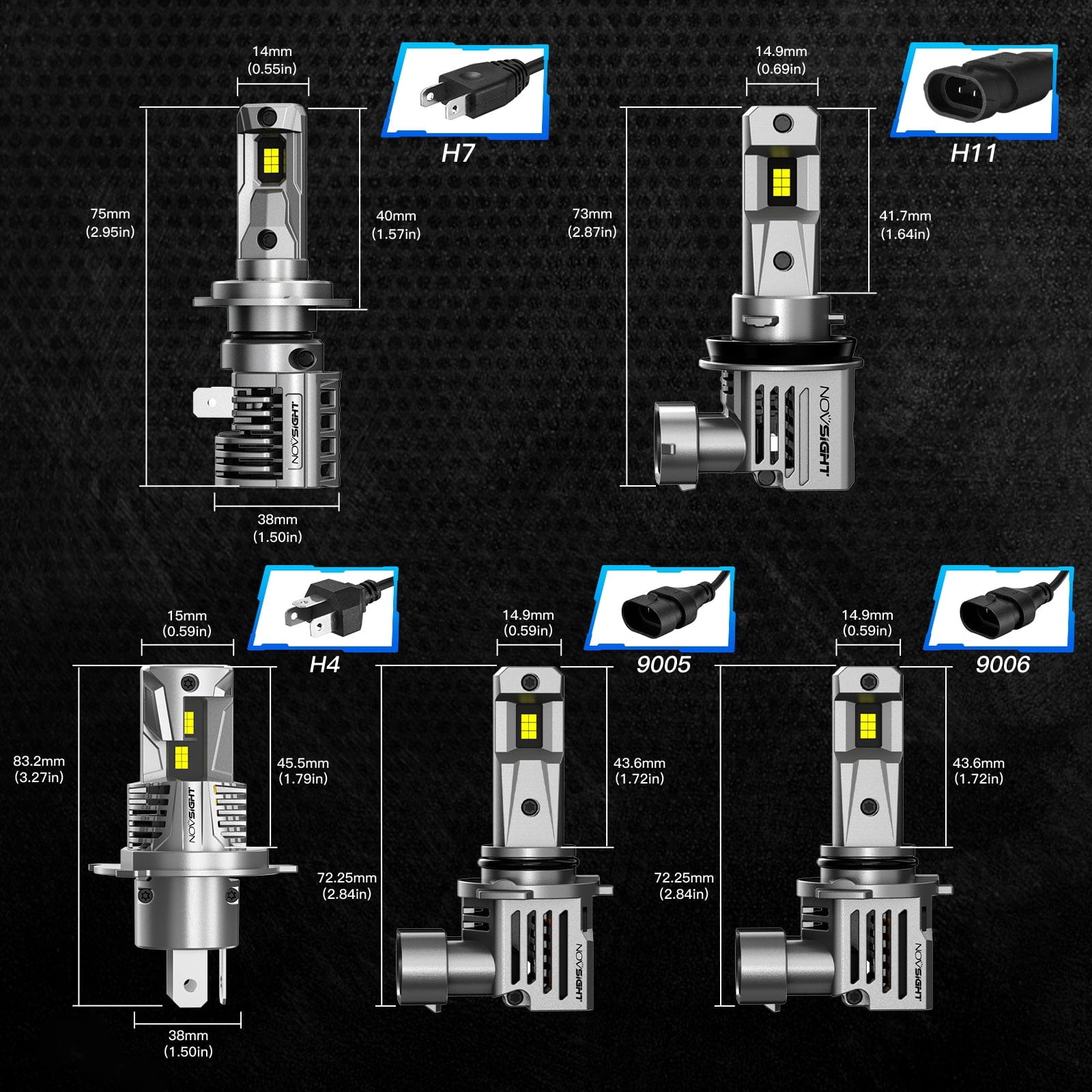 N66 Pro Series Wireless | 9005 9006 H4 H7 H11 LED Bulbs Perfect Beam 80W 18000LM 6500K White | 2 Bullbs - NOVSIGHT