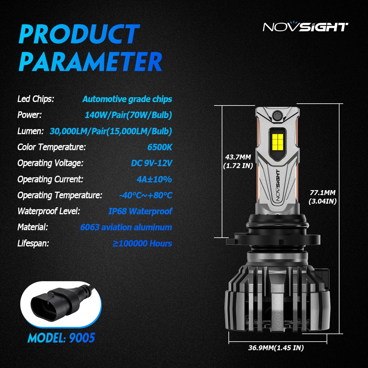 N67 Pro Series | 9005 9006 Combo LED Bulbs Intelligent Cooling System 140W 30000LM 6500K | 4 Bulbs - NOVSIGHT