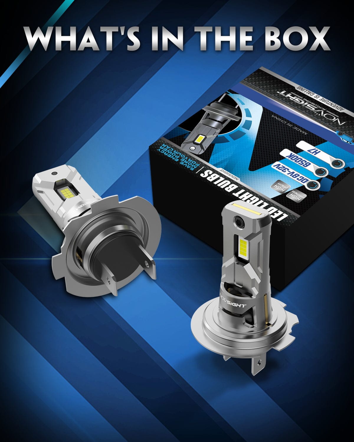 N64 Pro-Mini Series | H7 LED Bulbs 1:1 Mini Size Wireless 60W, 12000LM 6500K White | 2 Bulbs - NOVSIGHT