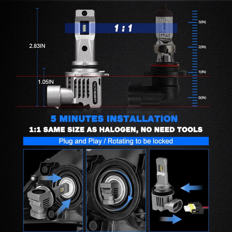 9005+H11 LED headlight bulbs take 5 minutes to install