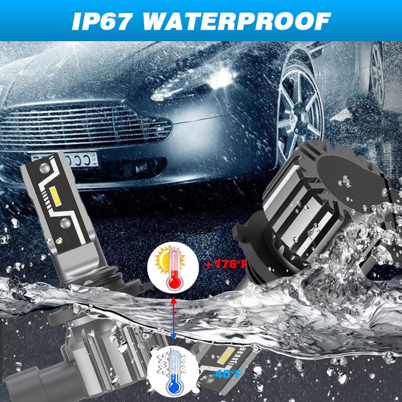 9005+H11 LED headlight bulbs IP67 waterproof rating works well in all weather