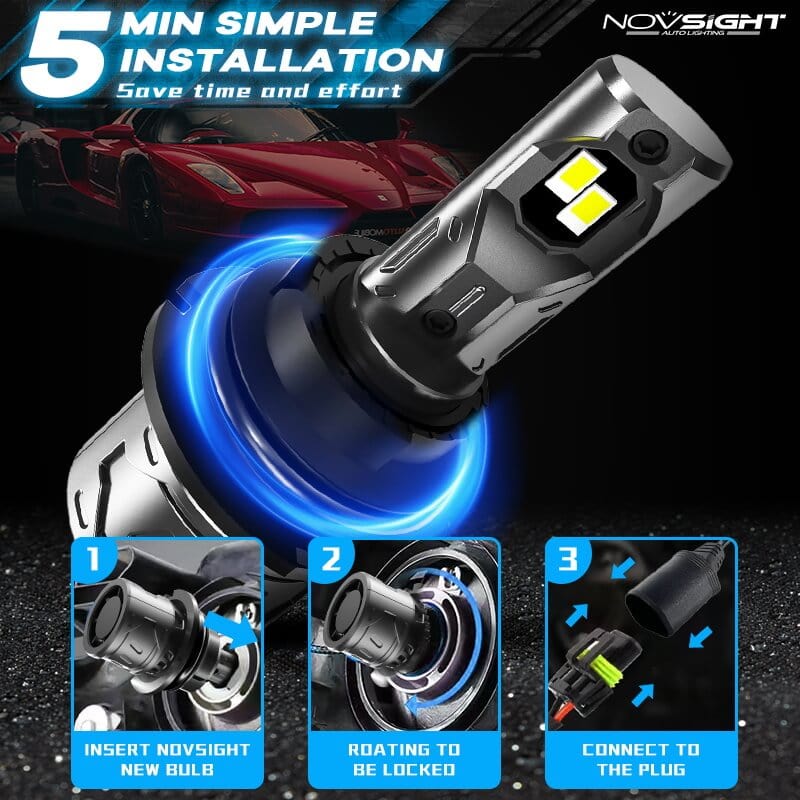 9007 LED headlight bulbs take 5 minutes to install