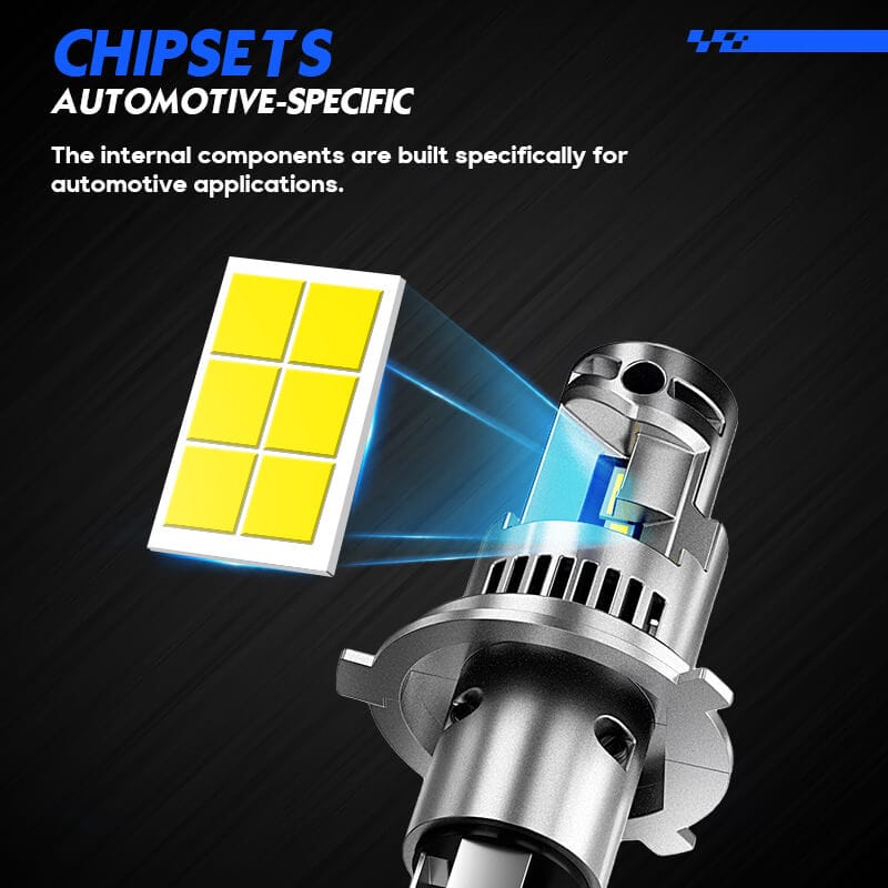 H4 LED headlight bulbs with automotive-specific chips