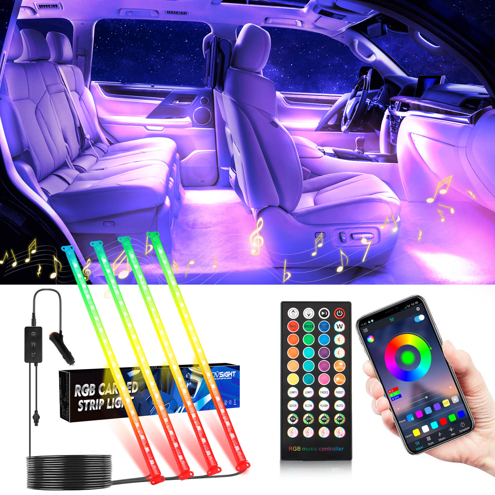 Cheap Smart Car Interior Atmosphere Light LED Light Strip Super Car LED  Multi-Color Light Dashboard Lighting APP Remote Control Music Rhythm Light