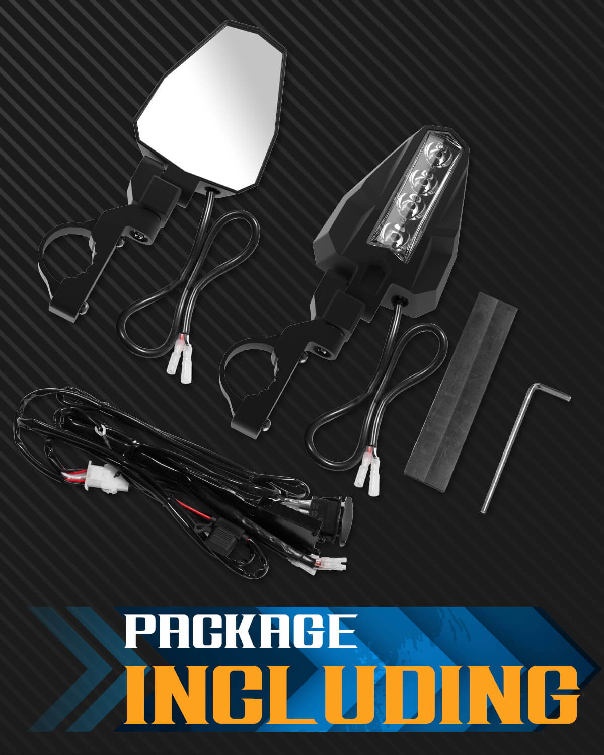UTV Side Rear View Mirrors With LED with wire