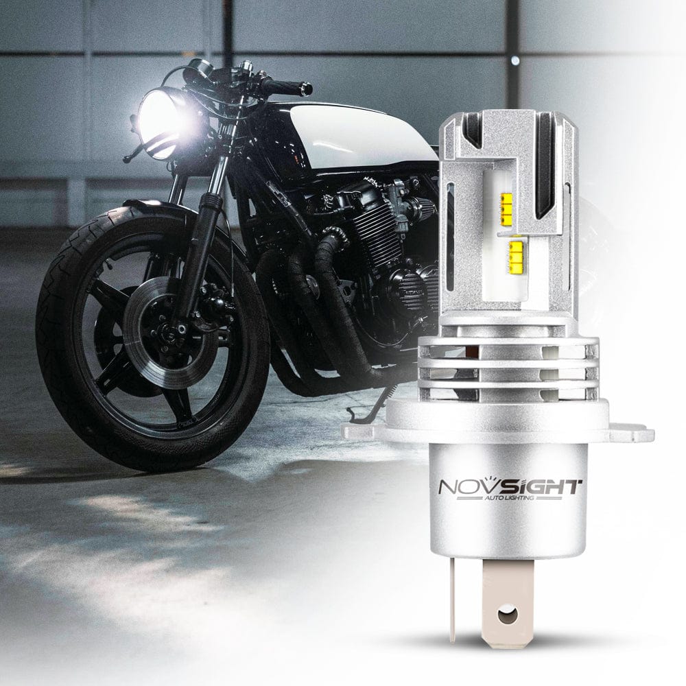H4 Motorcycle Headlight LED Bulbs Small Size as Halogen 200% Brighter 28W 6000LM 6000K Cool White - NOVSIGHT