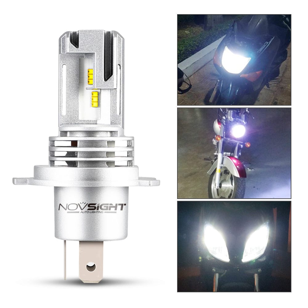 H4 Motorcycle Headlight LED Bulbs Small Size as Halogen 200% Brighter 28W 6000LM 6000K Cool White - NOVSIGHT