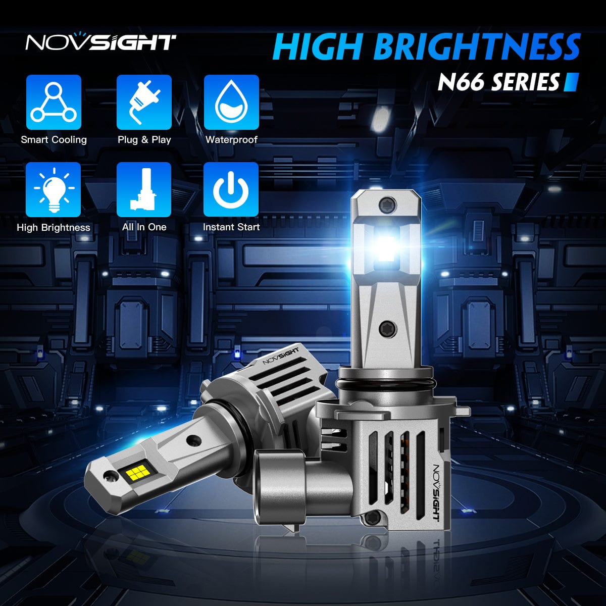 N66 Pro Series Wireless | 9005 HB3 LED Bulbs Perfect Beam 80W 18000LM 6500K White | 2 Bullbs - NOVSIGHT