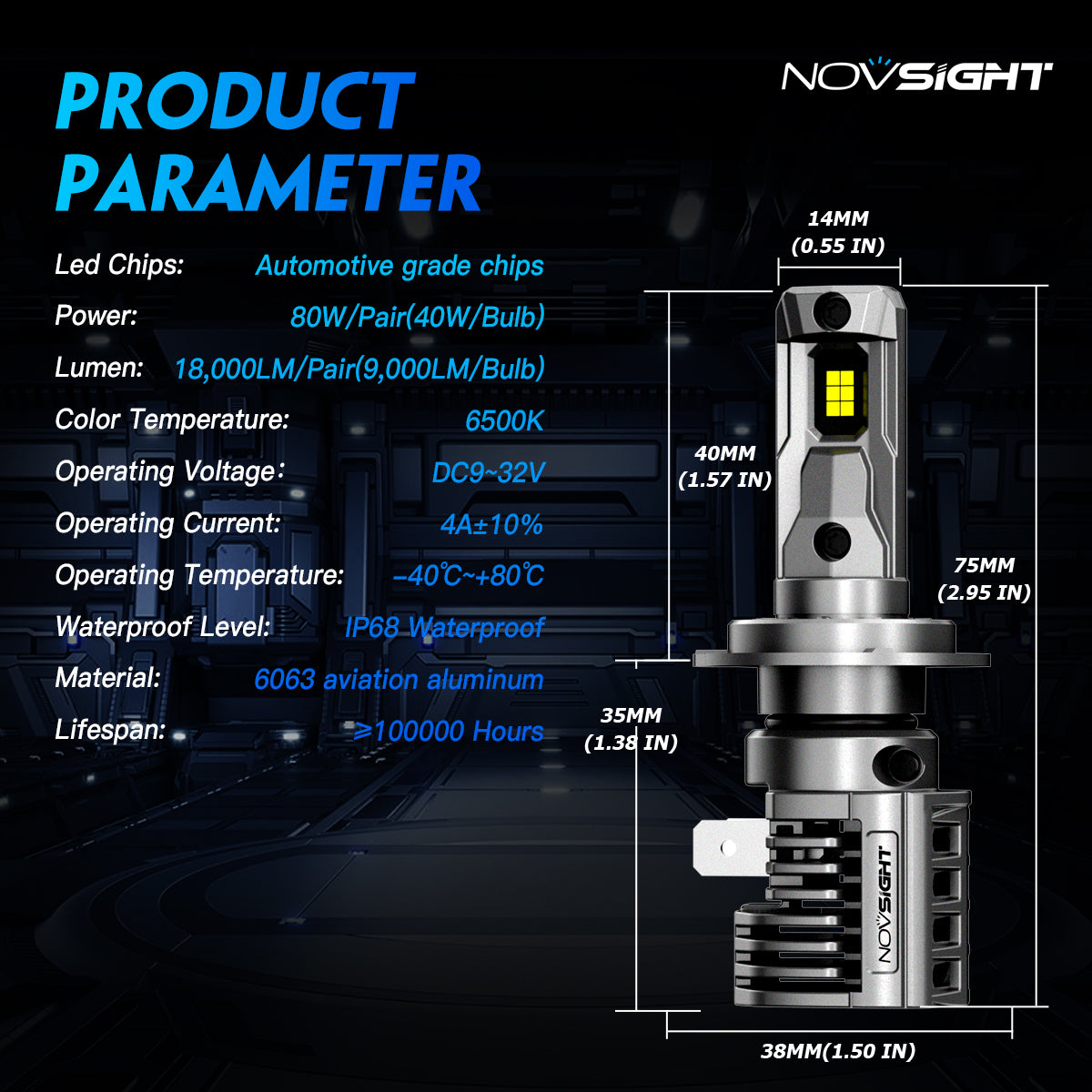 N66 Pro Series Wireless | H7 LED Bulbs Perfect Beam 80W 18000LM 6500K White | 2 Bullbs - NOVSIGHT