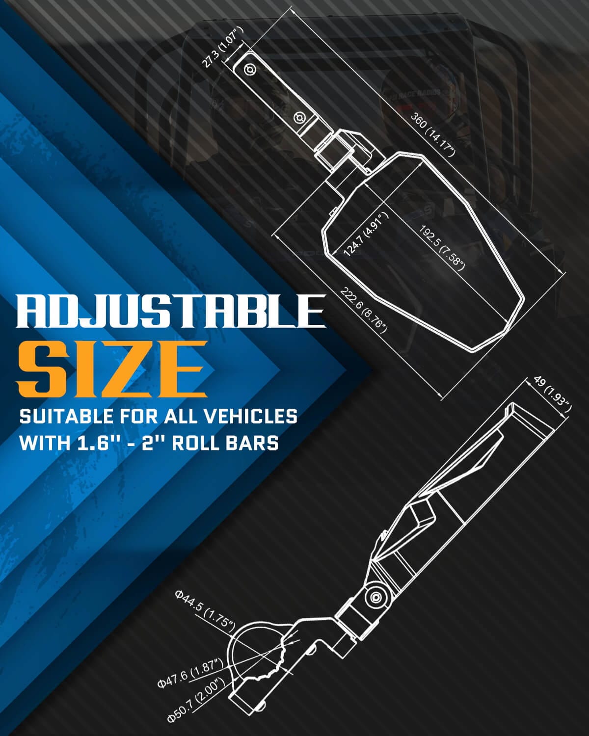 UTV Side Rear View Mirrors With LED adjustable size and angles