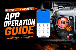 Novsight Cyber Eye LED grille headlight displaying a custom pattern, controlled by the LedArt smartphone app