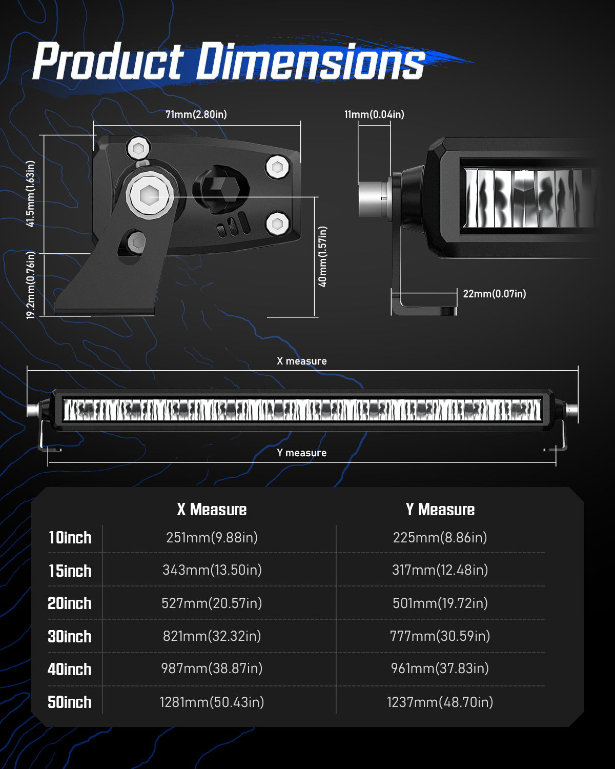 Off Road LED Light Bar 10 20 30 50 Inch Single Row High Power Driving Beam - NOVSIGHT