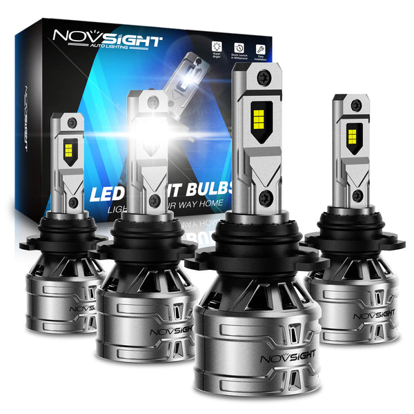 NOVSIGHT 9005 9006 Fog Light Bulbs – 300% Brighter, 6500K Cool White, Fanless, IP68 Waterproof (Pack Of 4)