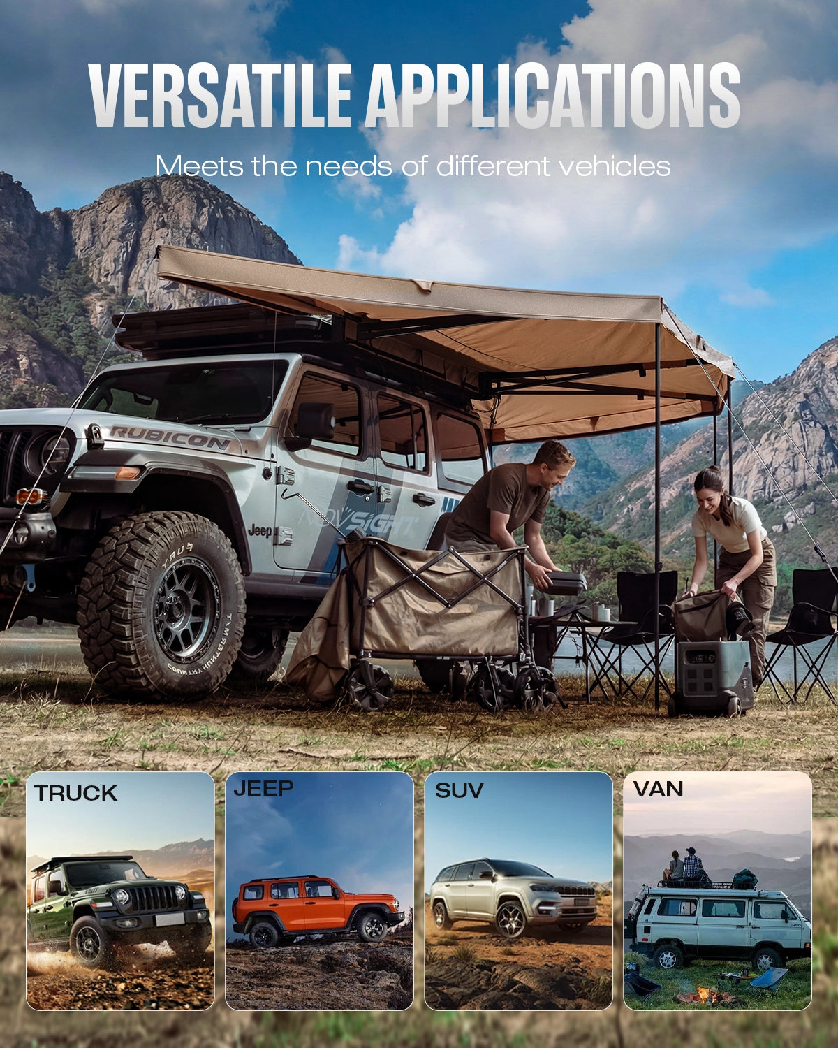 Novsight 270 Degree Car Side Awning for Camping – Khaki - NOVSIGHT