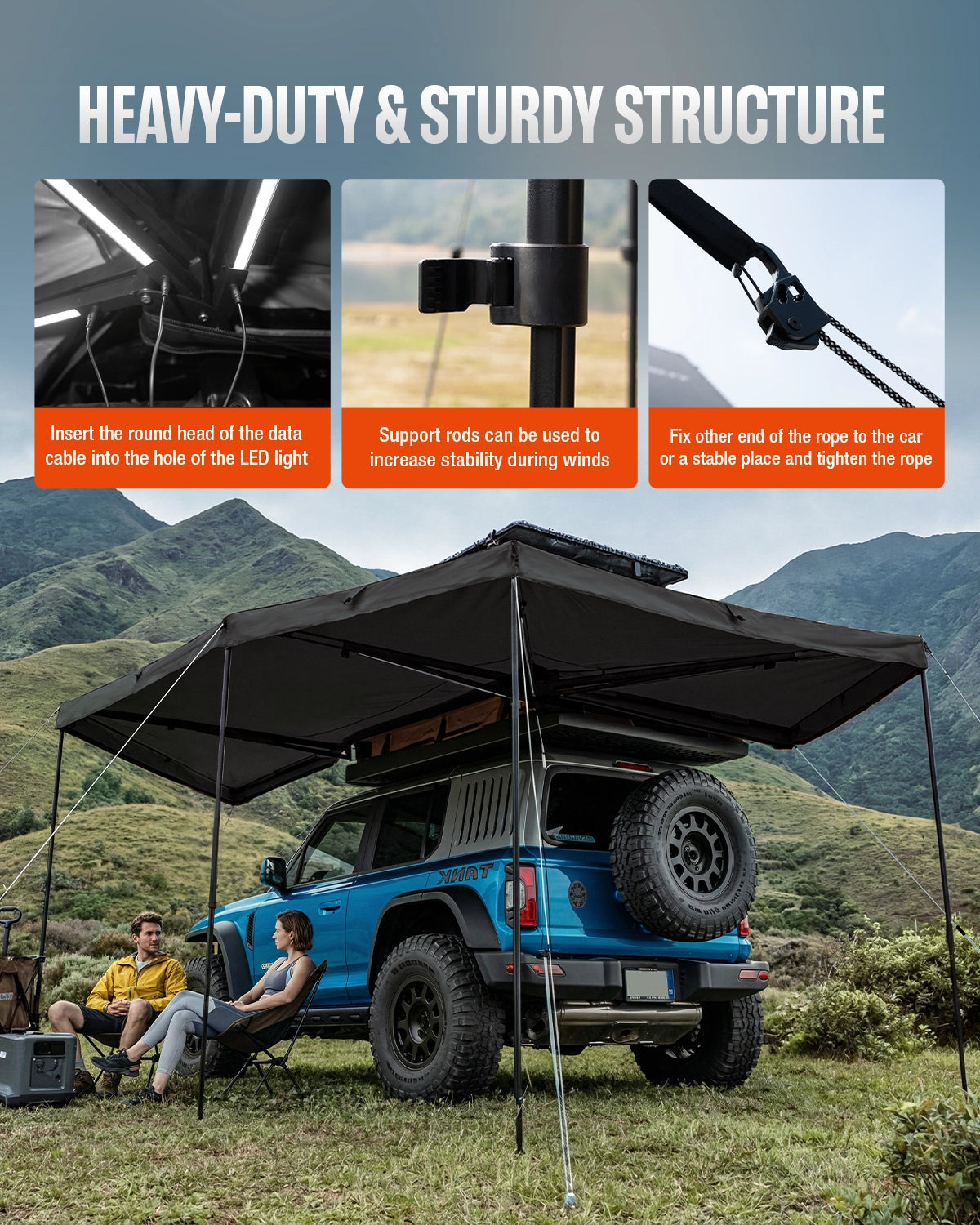 Novsight 270 Degree Car Side Awning for Camping – Black - NOVSIGHT