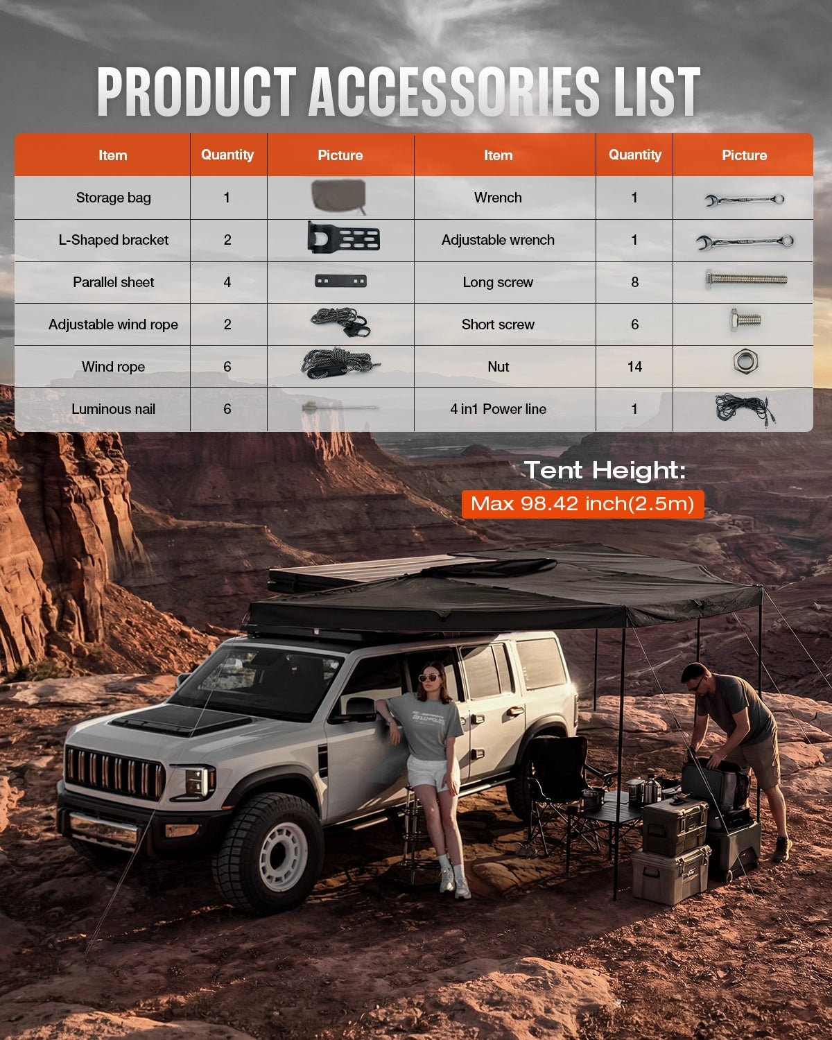 Novsight 270 Degree Car Side Awning for Camping – Black - NOVSIGHT