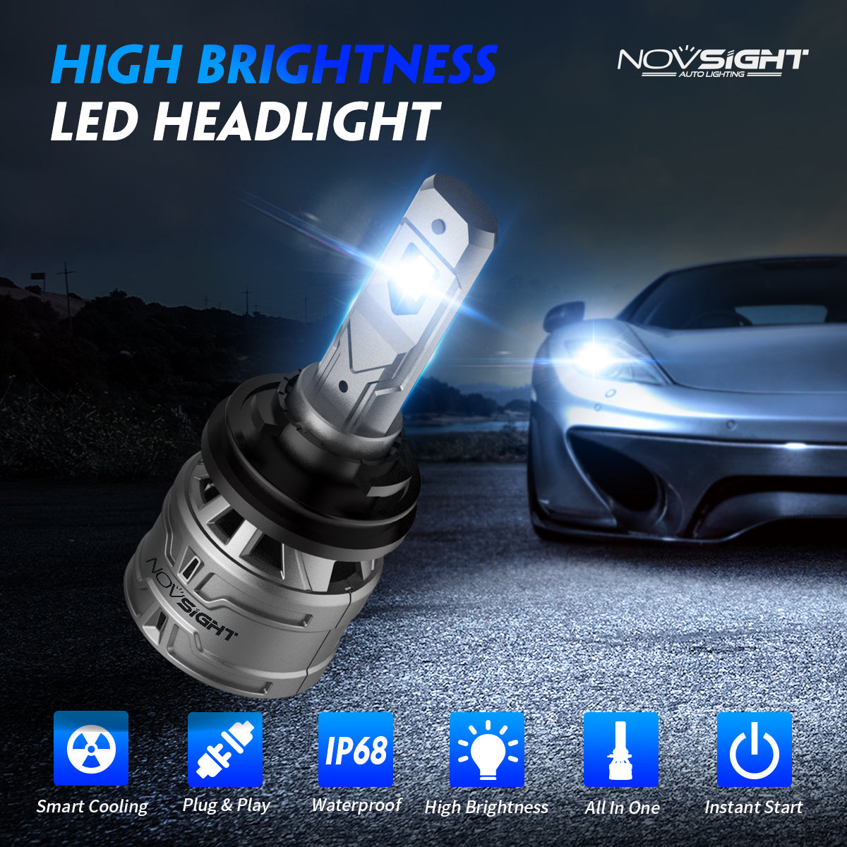 2010-2018 Chevrolet Equinox Custom-Fit LED  Headlight Bulbs H11 9005 Conversion Kits 4 Bulbs - NOVSIGHT