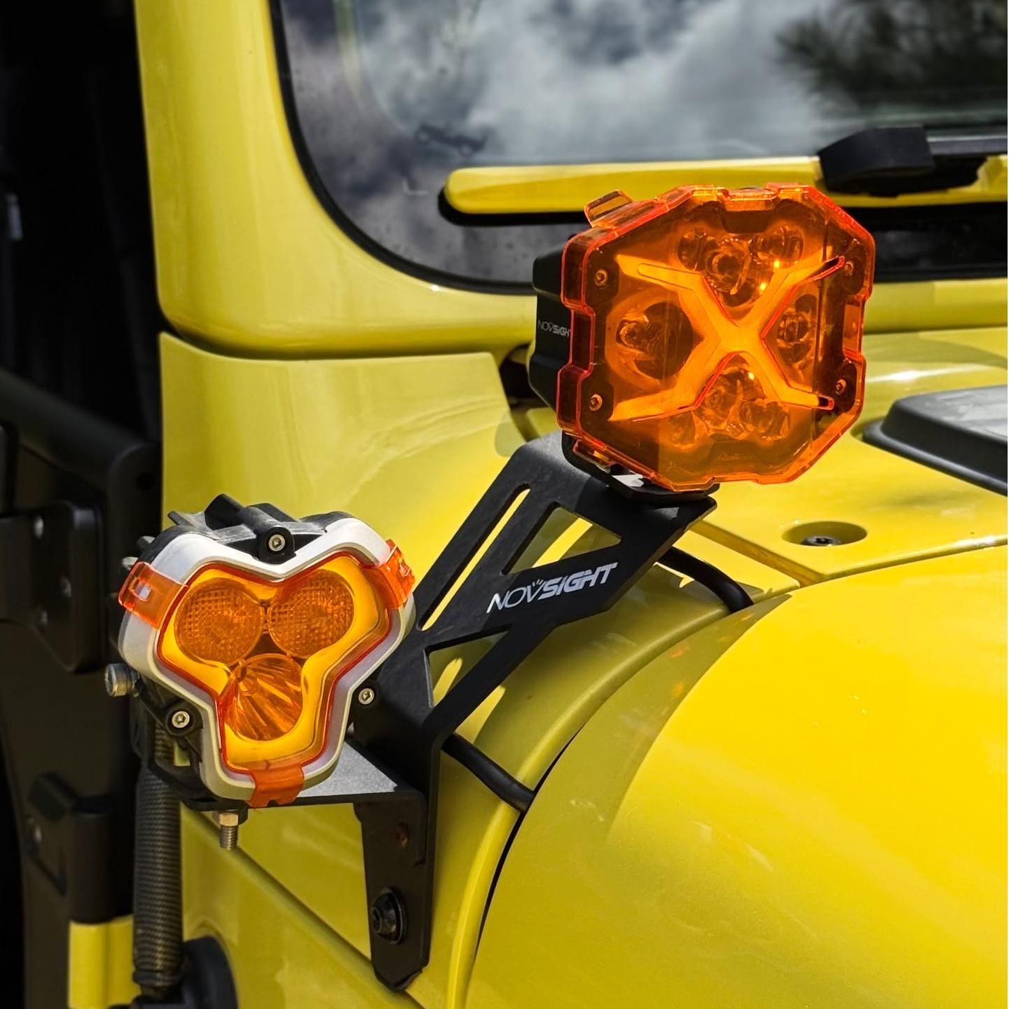 Jeep Wrangler JL/JLU A-Pillar Dual Light Mount | 2018-2024 Models | Stainless Steel | Off-Road Lighting Upgrade | (Excludes 4XE) - NOVSIGHT