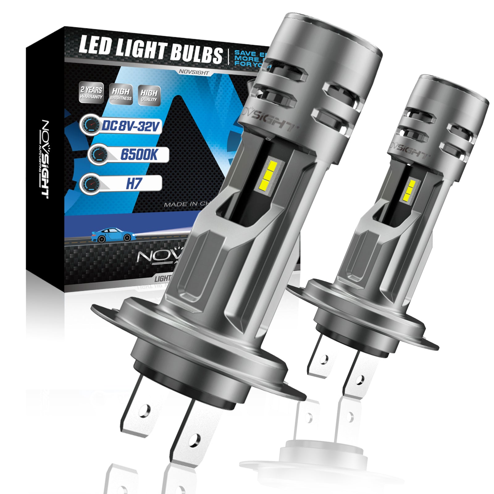  NOVSIGHT Ampoule H7 LED Voiture 10000LM 6500K Blanche Puissante  50W 300% Luminosité Lampes de Phares 1:1 Mini Remplacement pour Kit de  Conversion Halogène Auto Moto