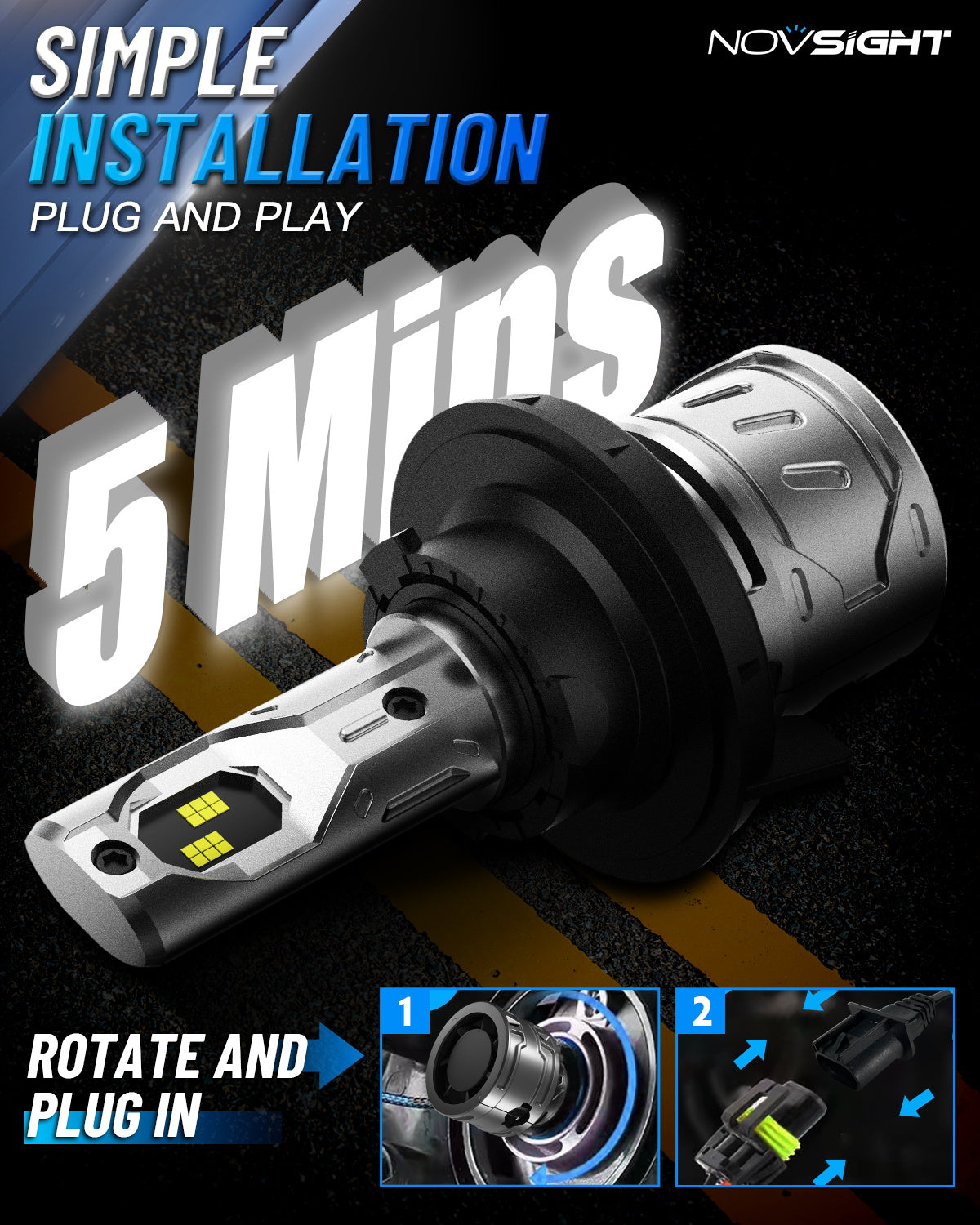 N61 General Series | H13 9008 LED Bulbs Stable Output 60W 13000LM 6500K White | 2 Bulbs - NOVSIGHT