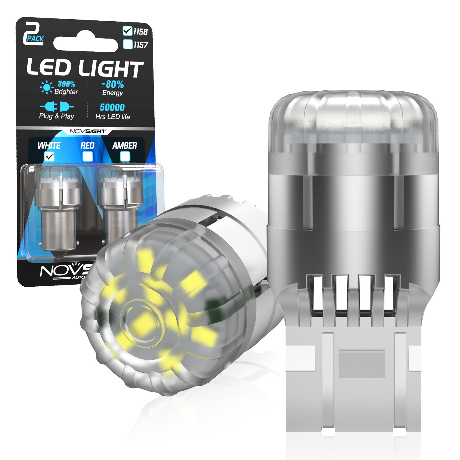 7443 T20 7444 W21 5W Small LED Bulbs for Rear Front Sinal Lights DRL - White - NOVSIGHT