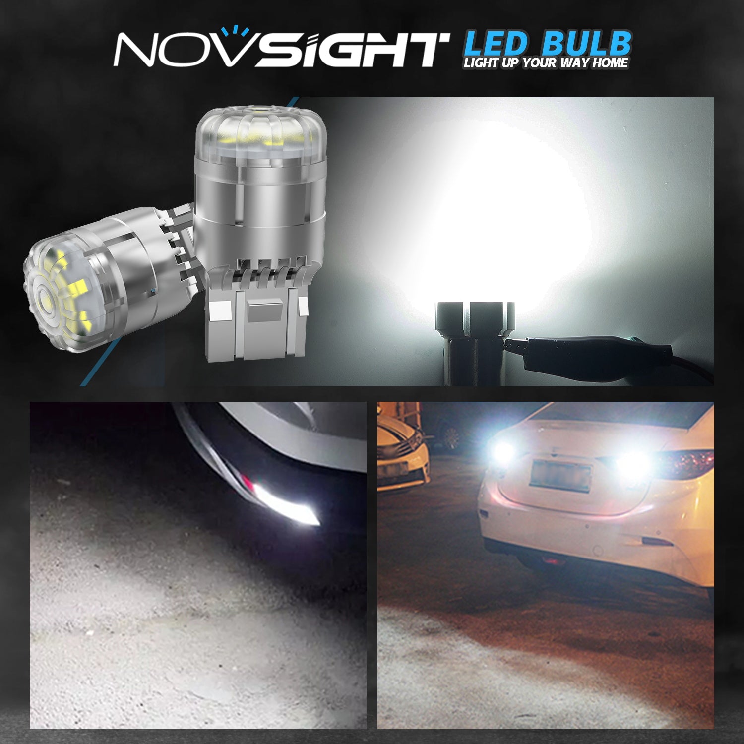 7443 T20 7444 W21 5W Small LED Bulbs for Rear Front Sinal Lights DRL - White - NOVSIGHT