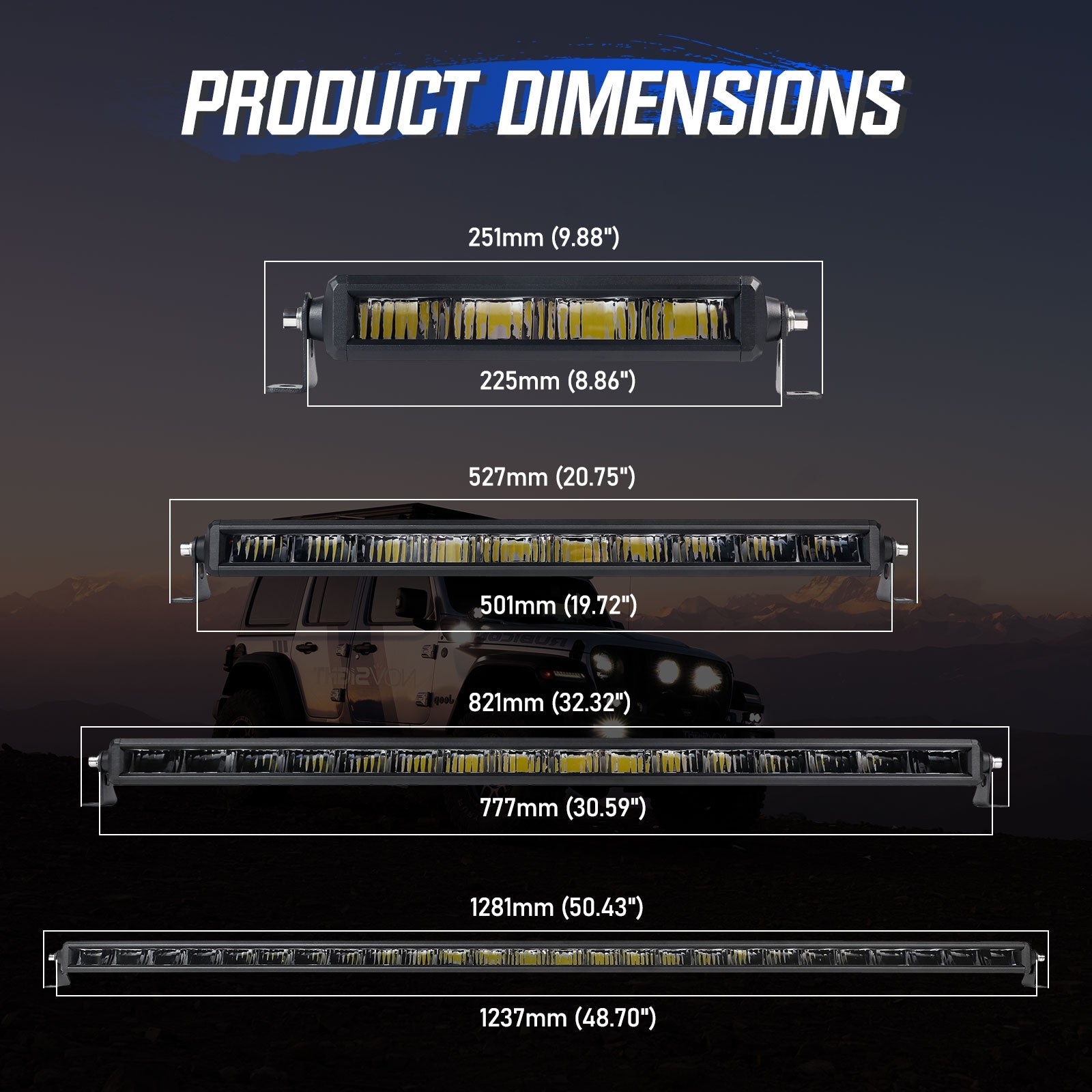 Off Road LED Light Bar 10 20 30 50 Inch Single Row High Power Driving Beam - NOVSIGHT