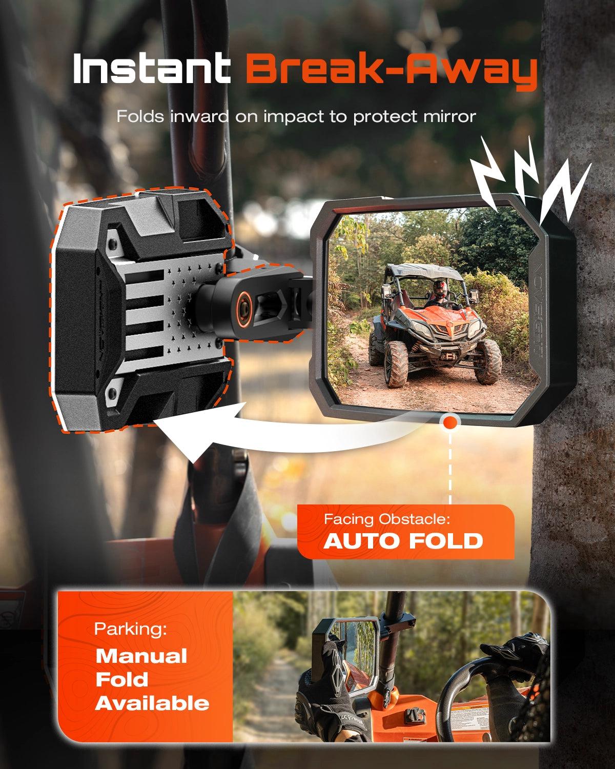 9-inch UTV Side Mirrors Universal Fit 1.5" to 2" Roll Cage - NOVSIGHT