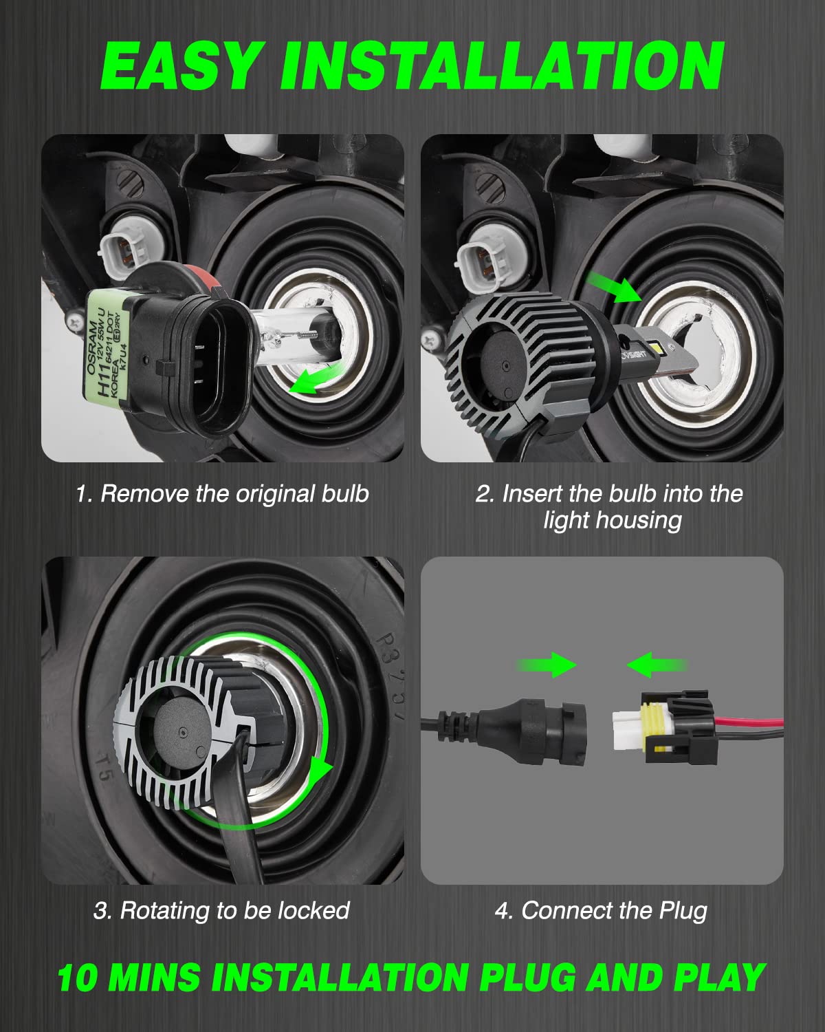 How to install H11/H9/H8 LED Headlight Bulbs/Fog Light