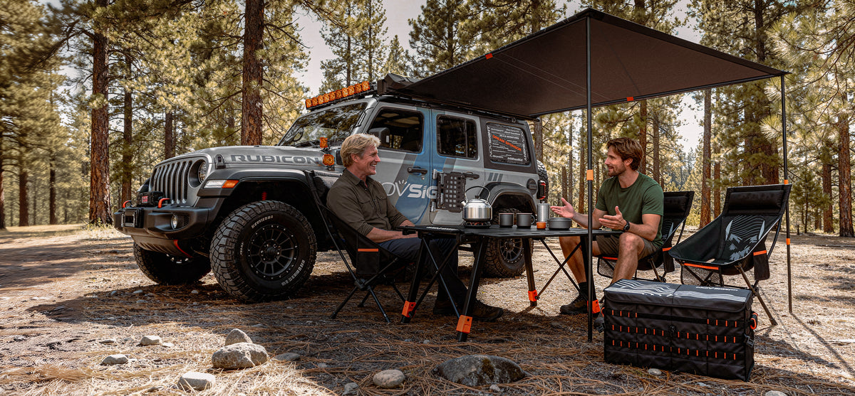 ABS hard shell awning open and deployed showing coverage area