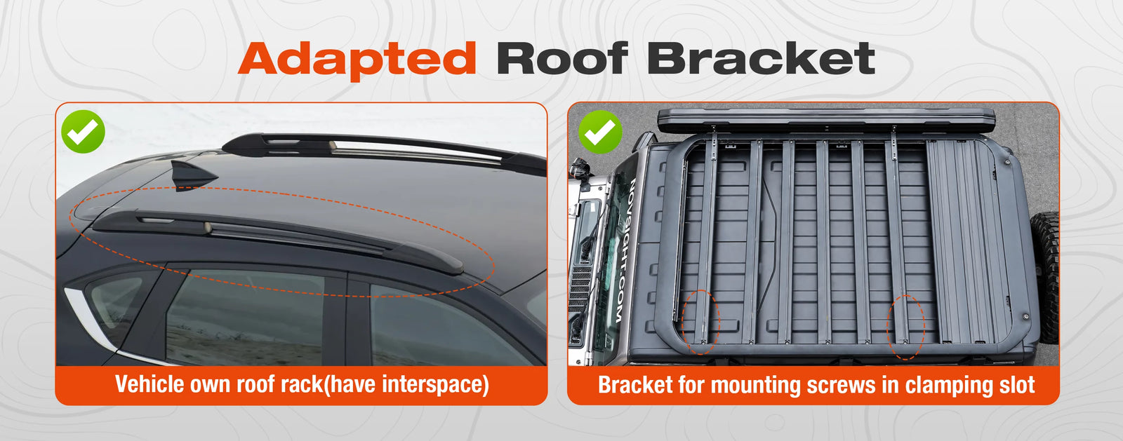 Vehicle compatibility guide — fits standard roof brackets on SUVs, trucks, Jeeps and vans